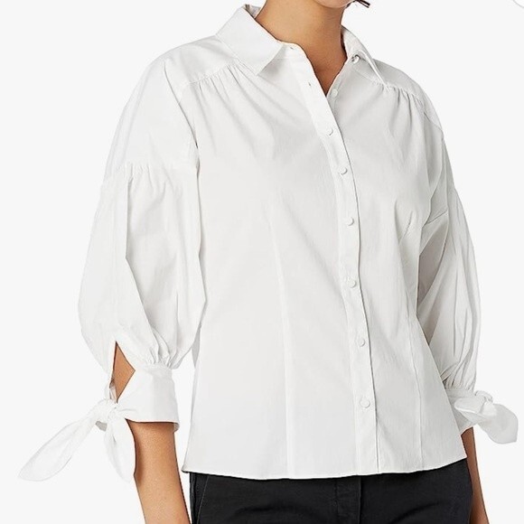 Cinq‎ a Sept Womens xs Theresa Tie Cuff Top White Cotton - Picture 1 of 9